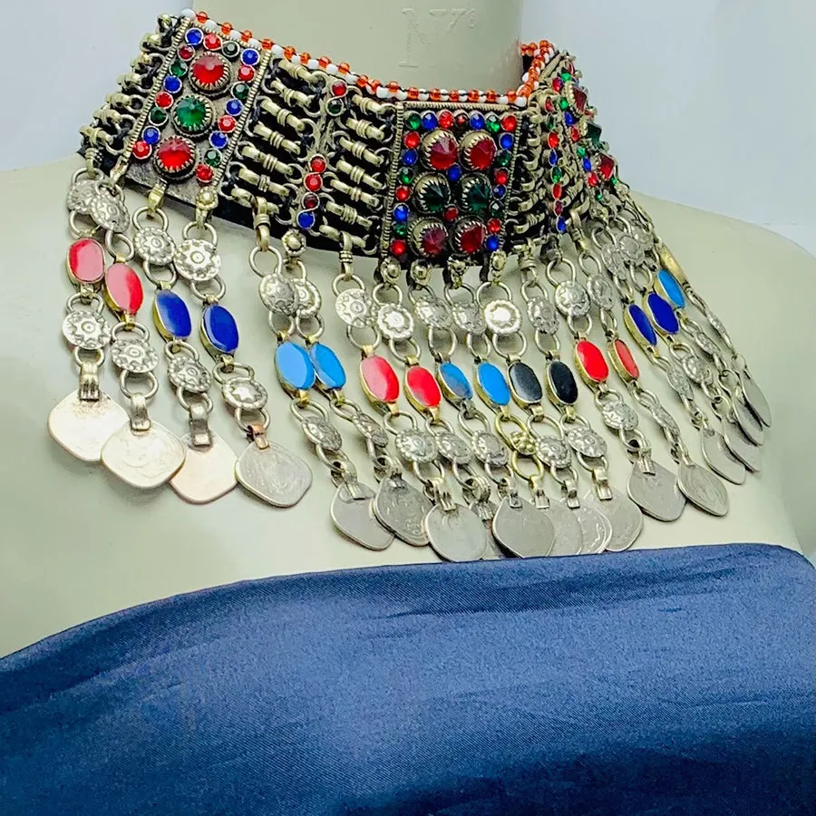 Multicolor Tribal Choker Necklace With Coins