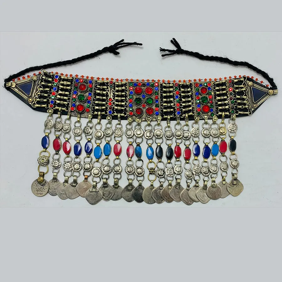 Multicolor Tribal Choker Necklace With Coins