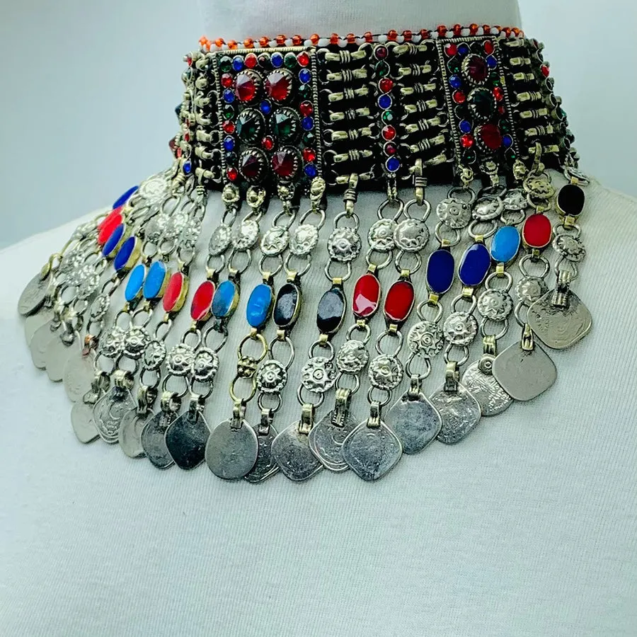 Multicolor Tribal Choker Necklace With Coins