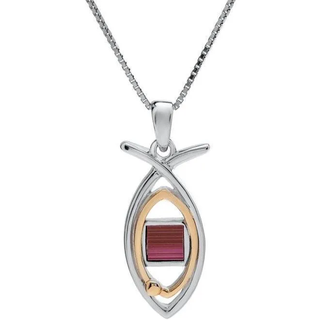 Nano Sim NT Silver and 9K Gold Pendant - Ichthys with Eye