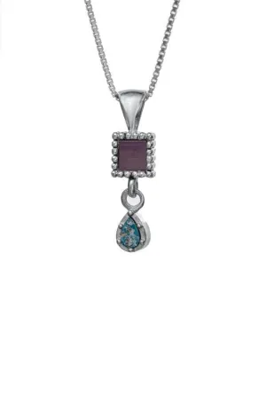Nano Sim OB Silver Pendant - Drop Studded with Roman Glass From the Holy Land