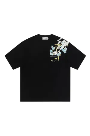 Neo-Chinese Style Streetwear Floral Embroidery Print T-shirt