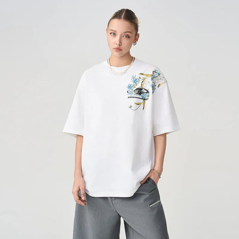 Neo-Chinese Style Streetwear Floral Embroidery Print T-shirt