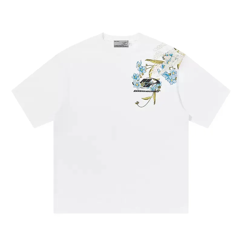 Neo-Chinese Style Streetwear Floral Embroidery Print T-shirt