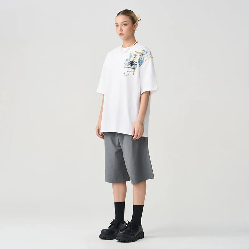 Neo-Chinese Style Streetwear Floral Embroidery Print T-shirt