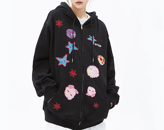 New BK Series Men's And Women's Identical Graffiti Printed Cardigan Hoodie