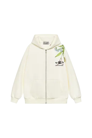 New Chinese Style Floral Embroidery Hooded Cardigan Sweatshirt
