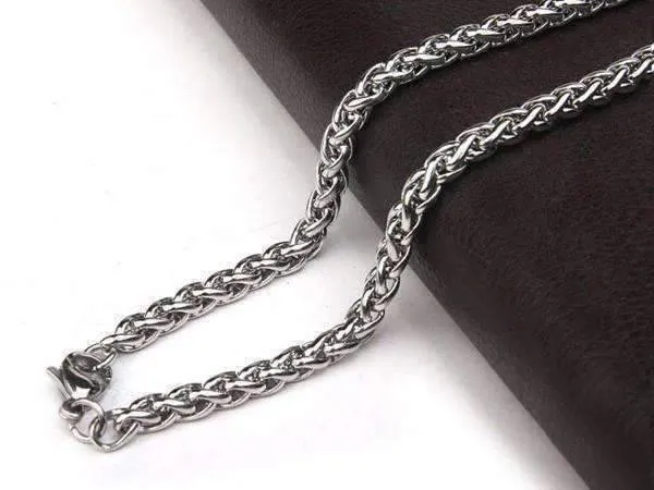 Oakland 5mm Stainless Steel Men's Wheat Link Chain Necklace - Two Sizes