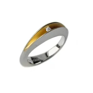 Partially split silver shell ring with 3pt diamond and 22K gold plated interior