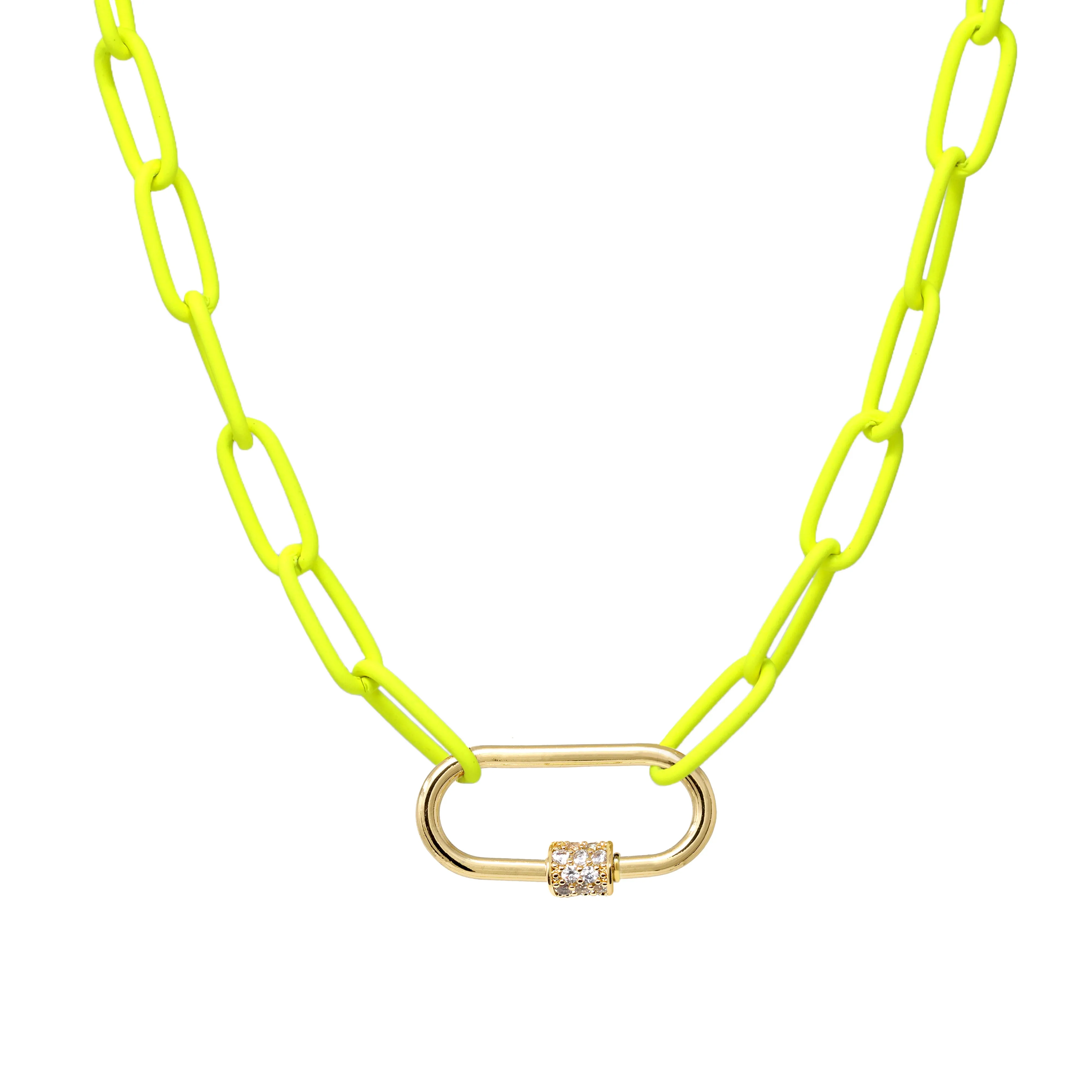 Pave Carabiner Neon Chain Necklace