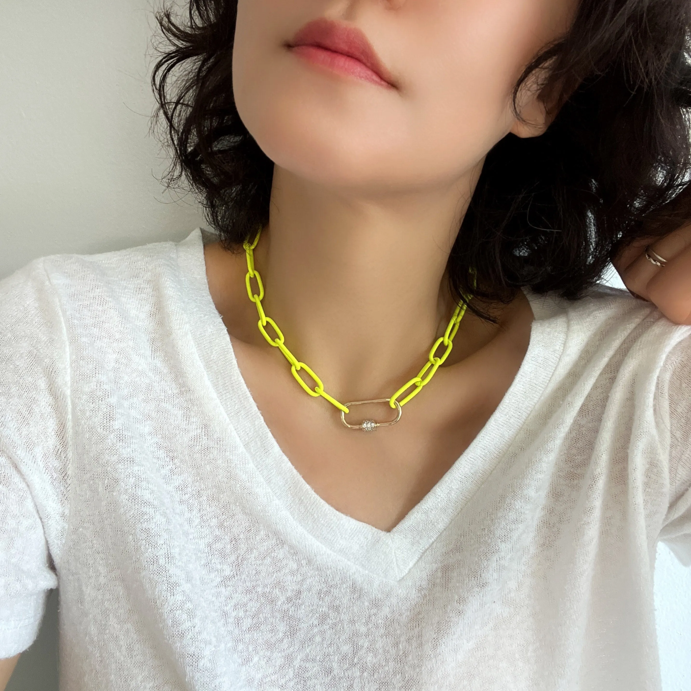 Pave Carabiner Neon Chain Necklace
