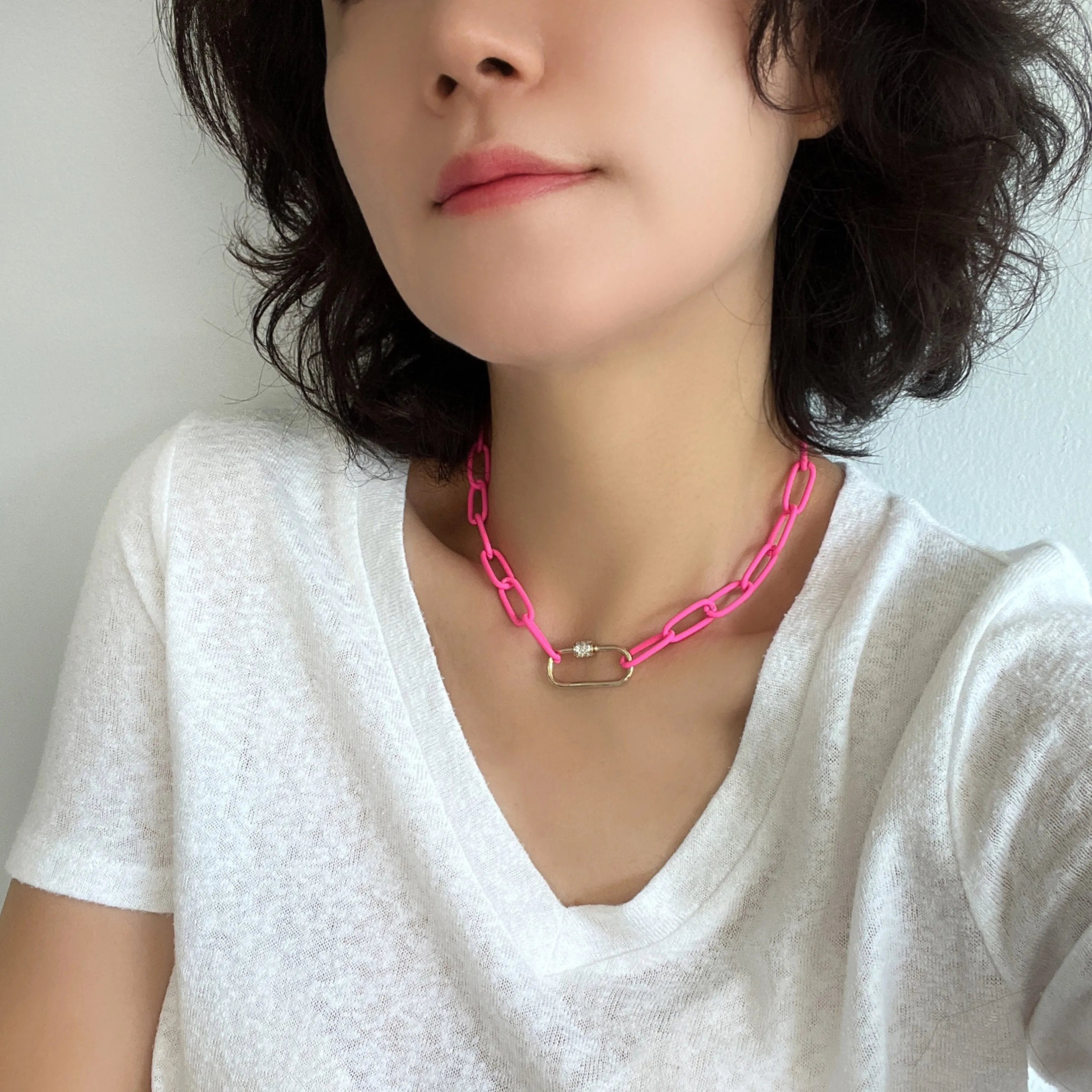 Pave Carabiner Neon Chain Necklace