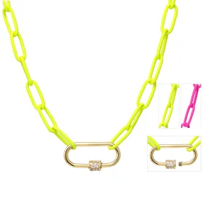 Pave Carabiner Neon Chain Necklace