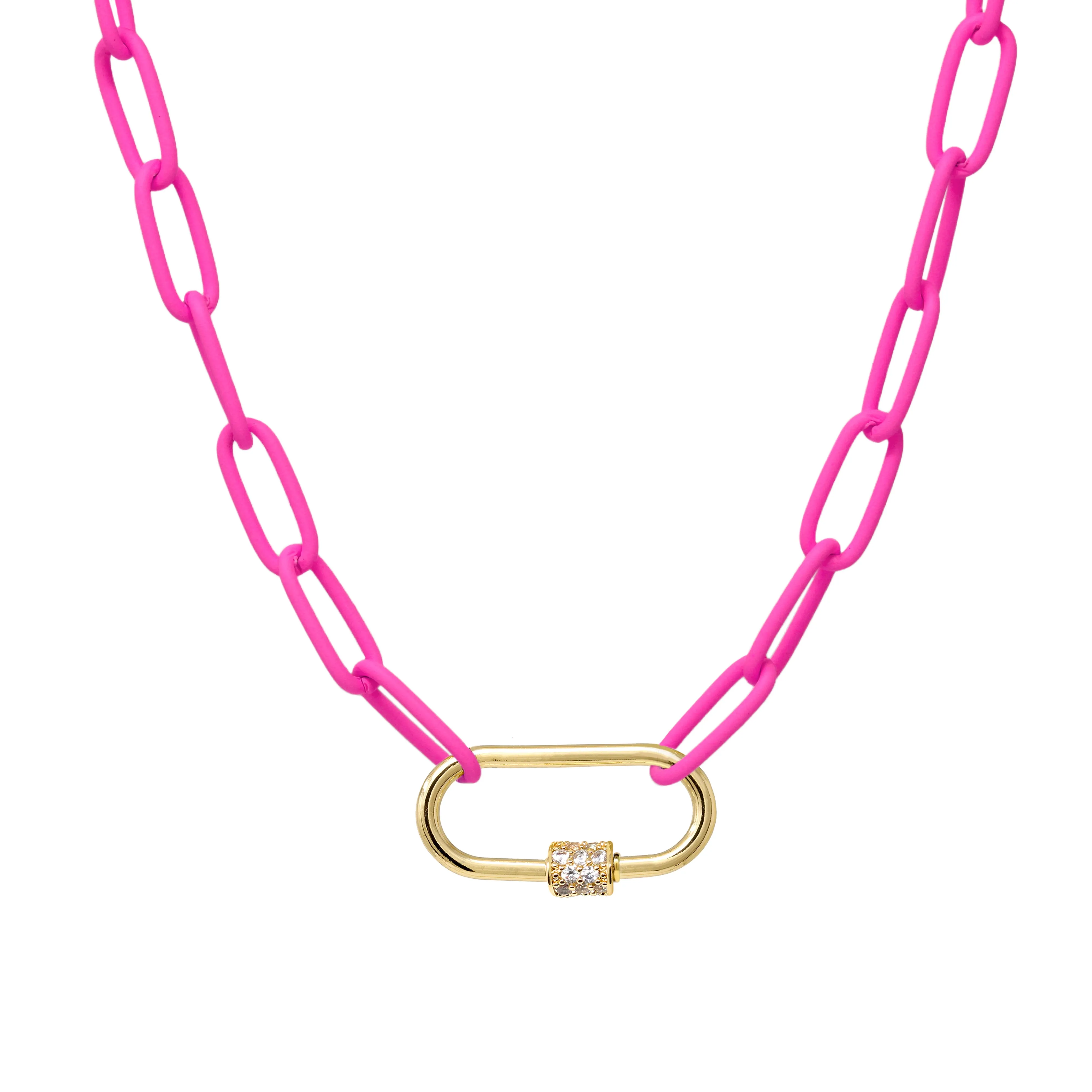 Pave Carabiner Neon Chain Necklace