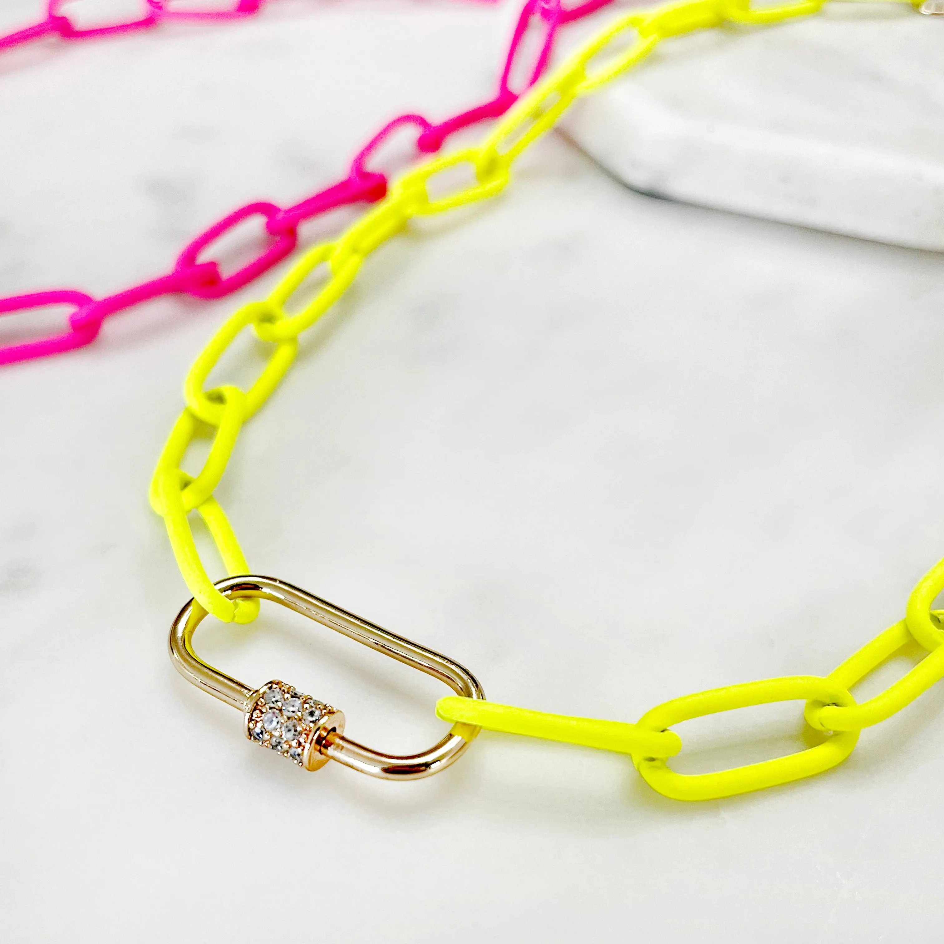 Pave Carabiner Neon Chain Necklace