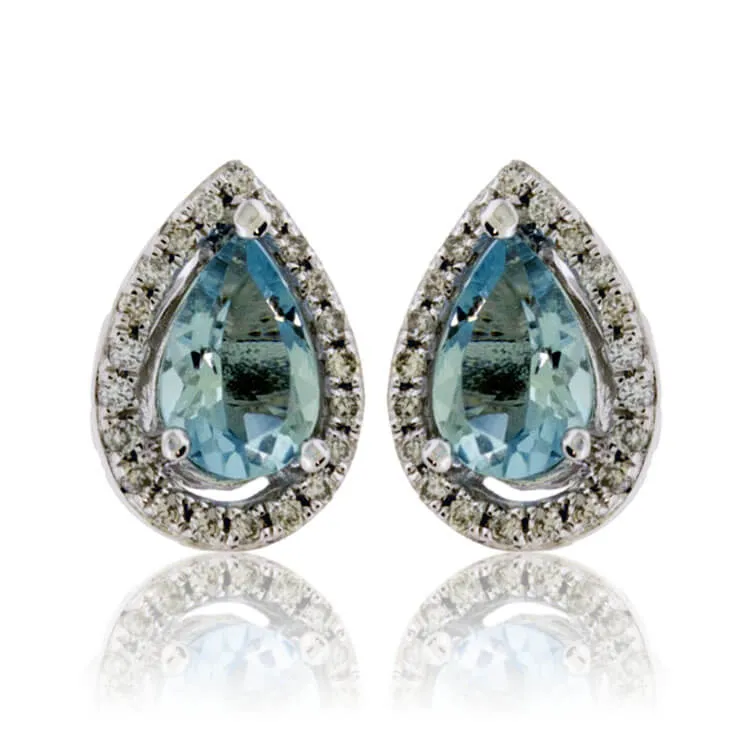 Pear Aquamarine and Diamond Halo Stud Earrings