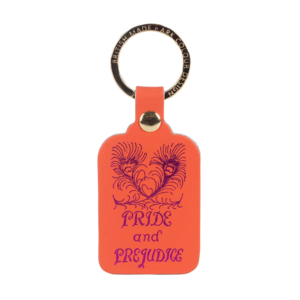 Pride and Prejudice Leather Keyring in Coral