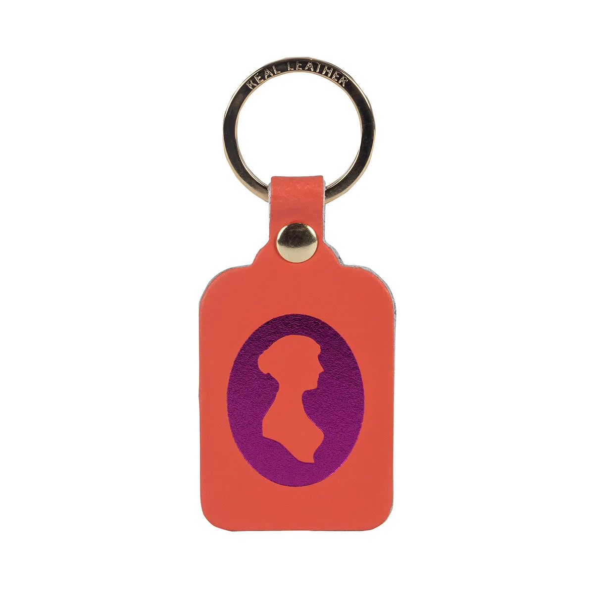 Pride and Prejudice Leather Keyring in Coral