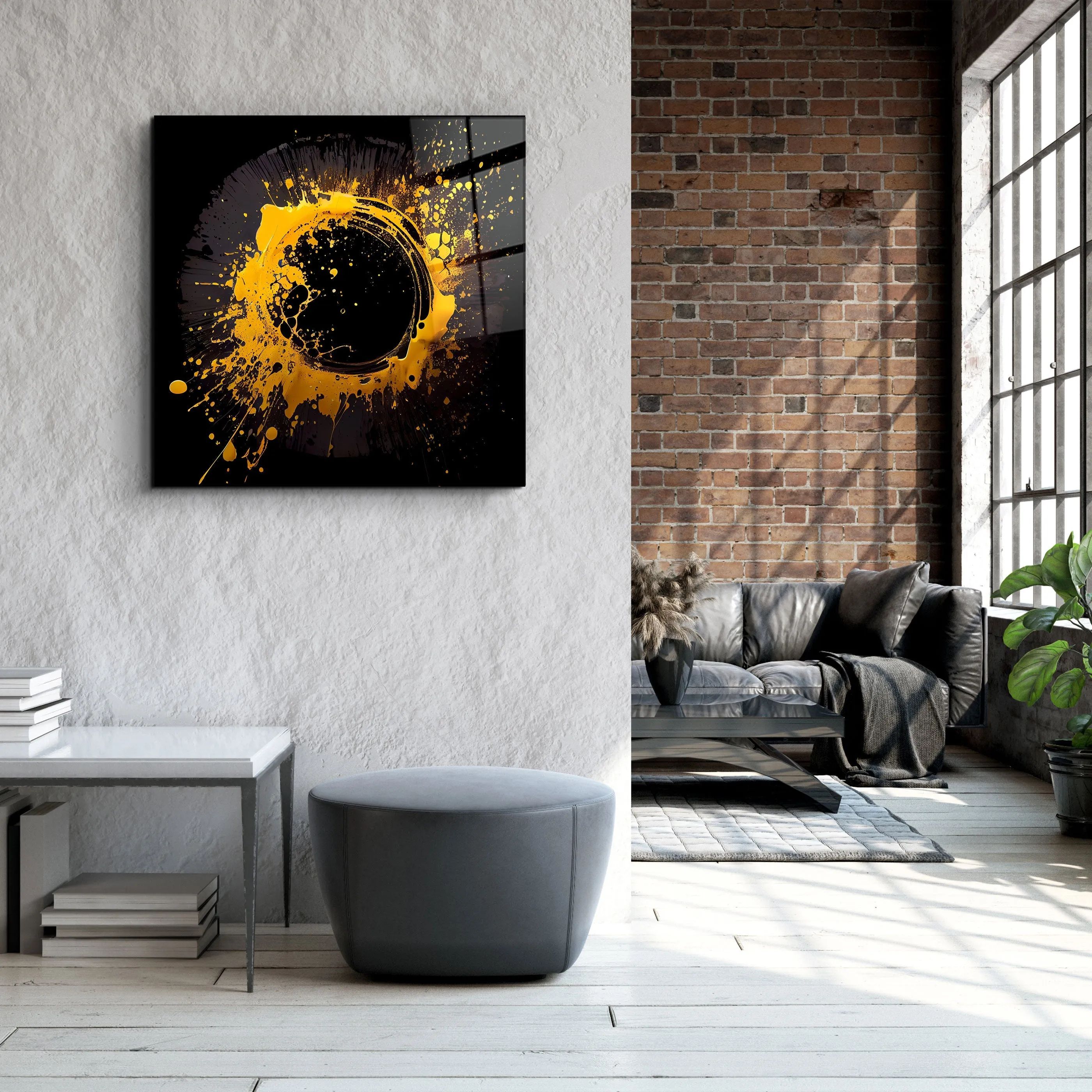."Paint Splash Ring-Yellow". Designer's Collection Glass Wall Art