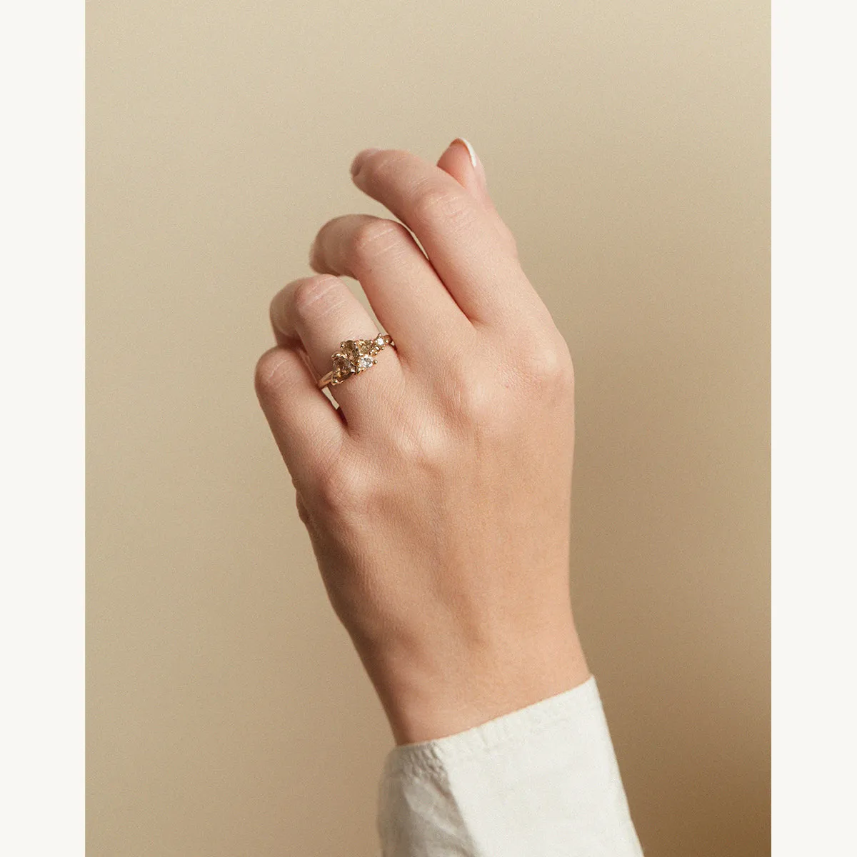 Raw Champagne Diamond Tumbling Cluster Ring