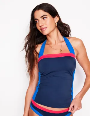 Santorini Tankini Top-Navy/ Coral Punch Pink/ Blue