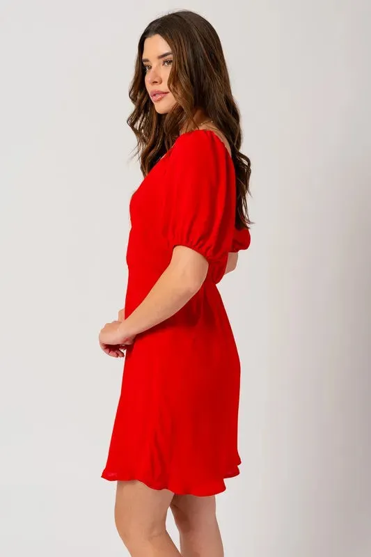 Short Puff Sleeve Wrap Mini Dress