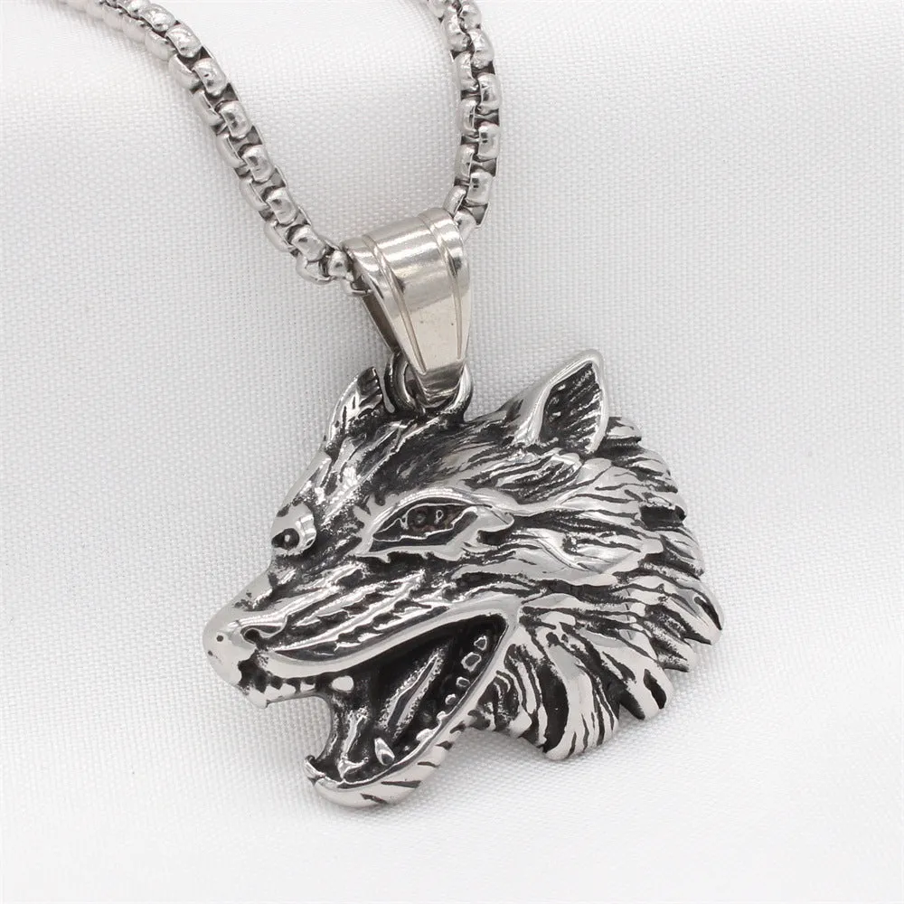 Stylish Titanium Steel Wolf Head Pendant for Men - Retro Hip Hop Design