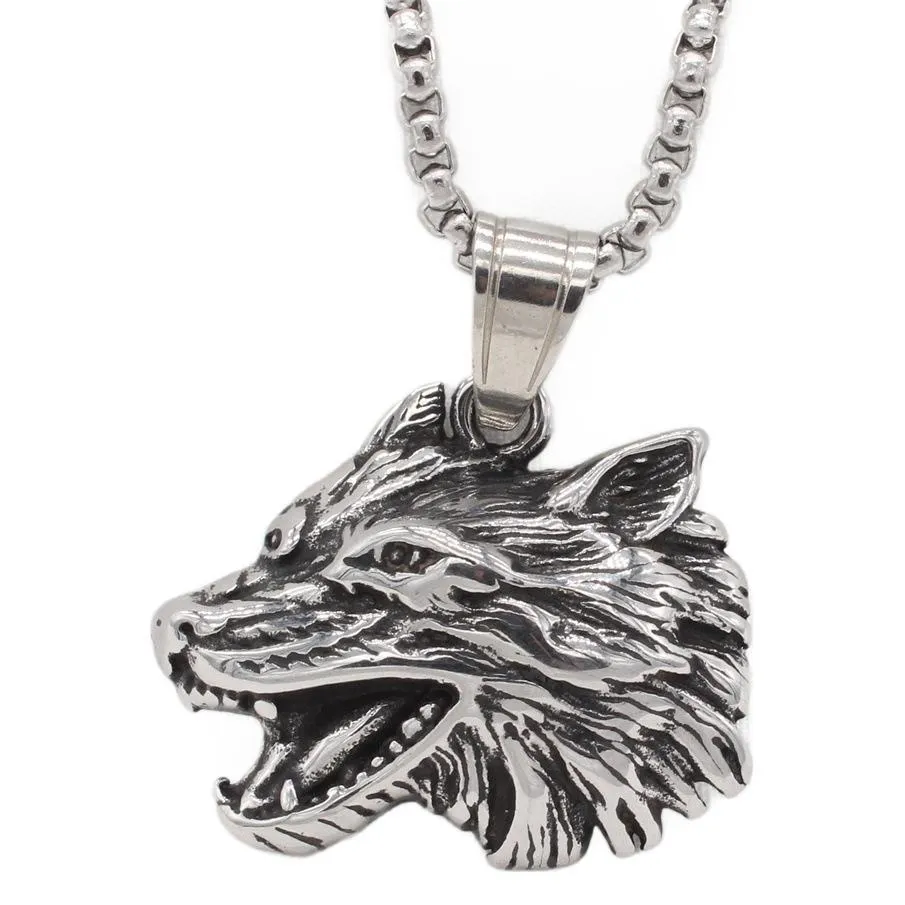 Stylish Titanium Steel Wolf Head Pendant for Men - Retro Hip Hop Design