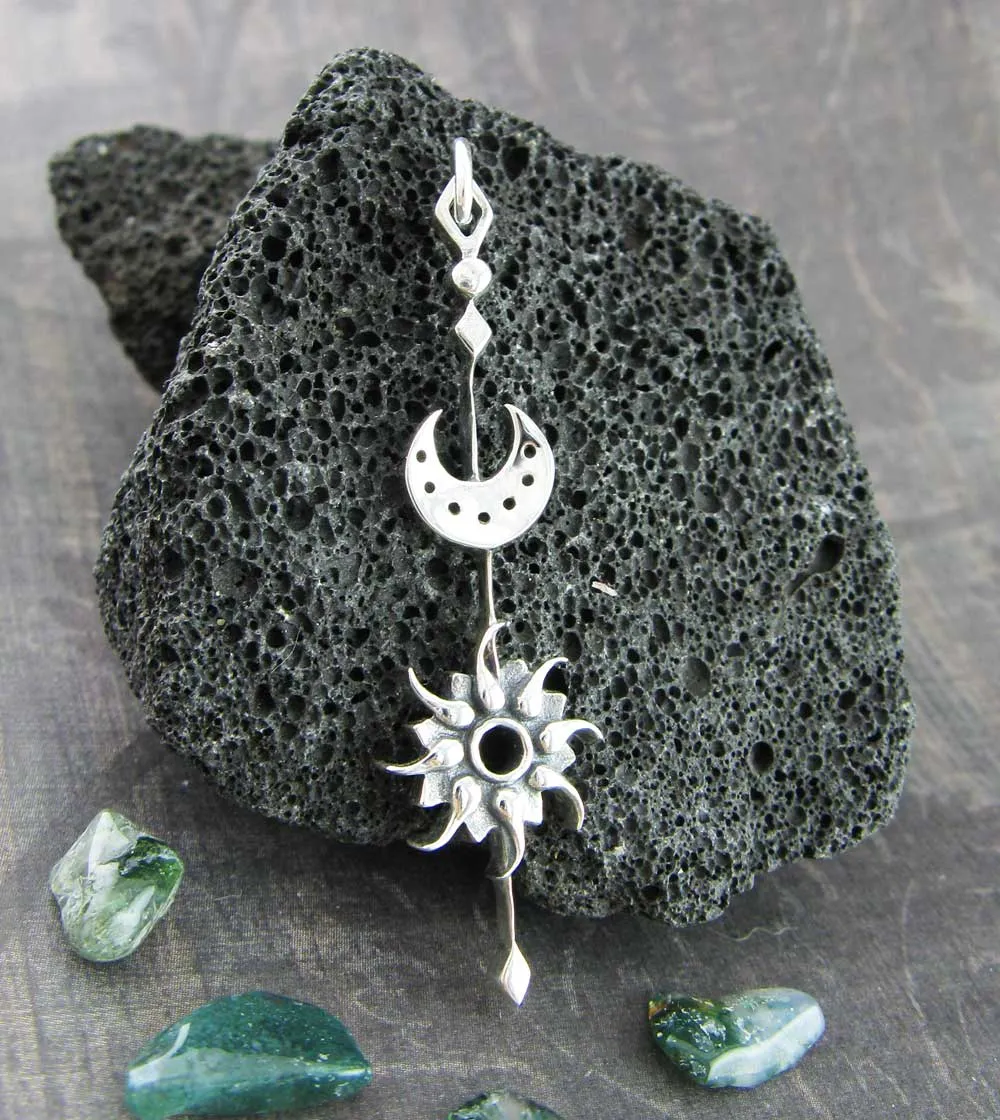 Sun & Moon Stick Pendant Necklace, Handmade **Pls. READ DESCRIPTION**