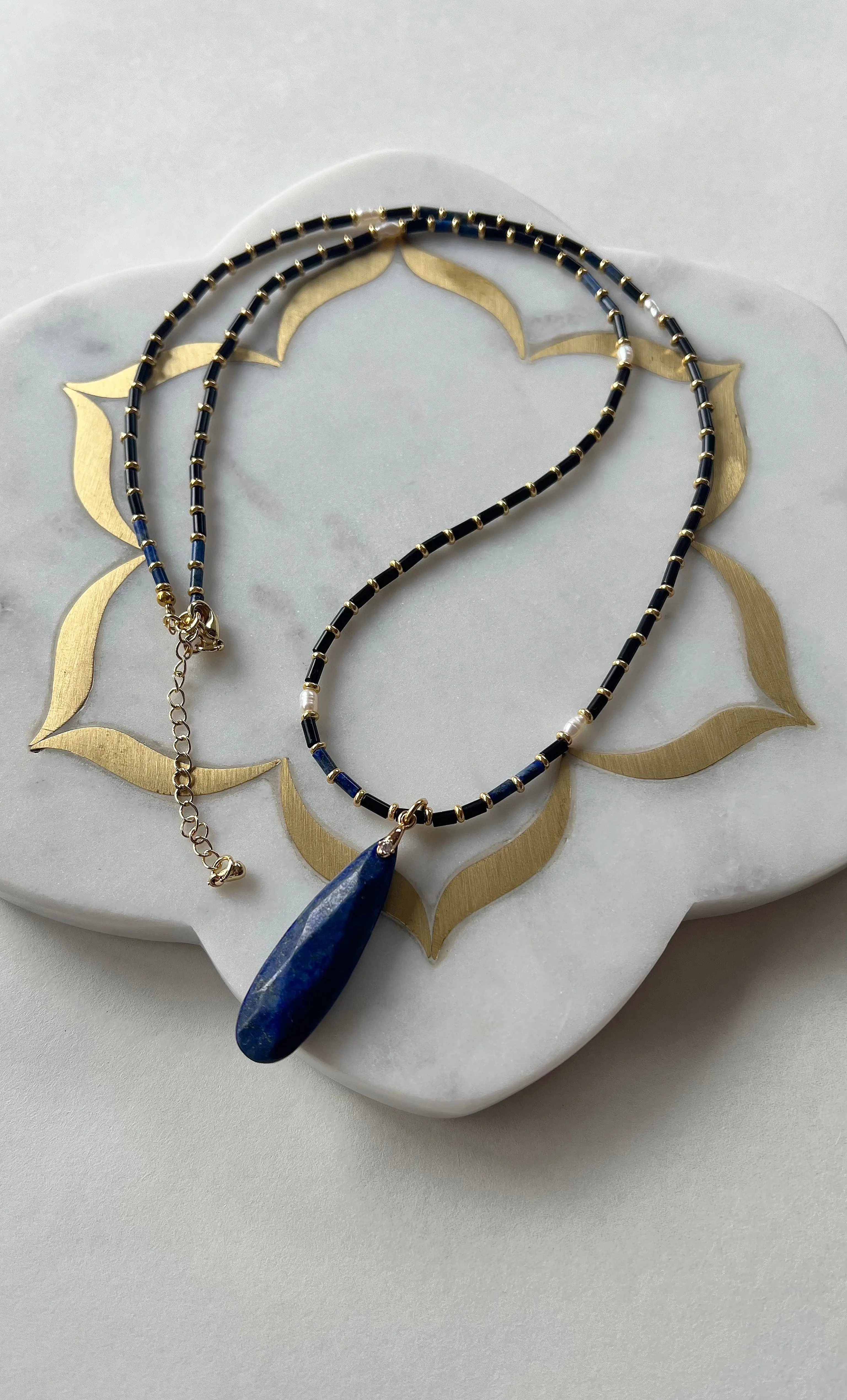 The Tunik Blue Moon Beaded Long Necklace