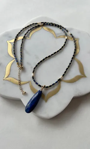The Tunik Blue Moon Beaded Long Necklace