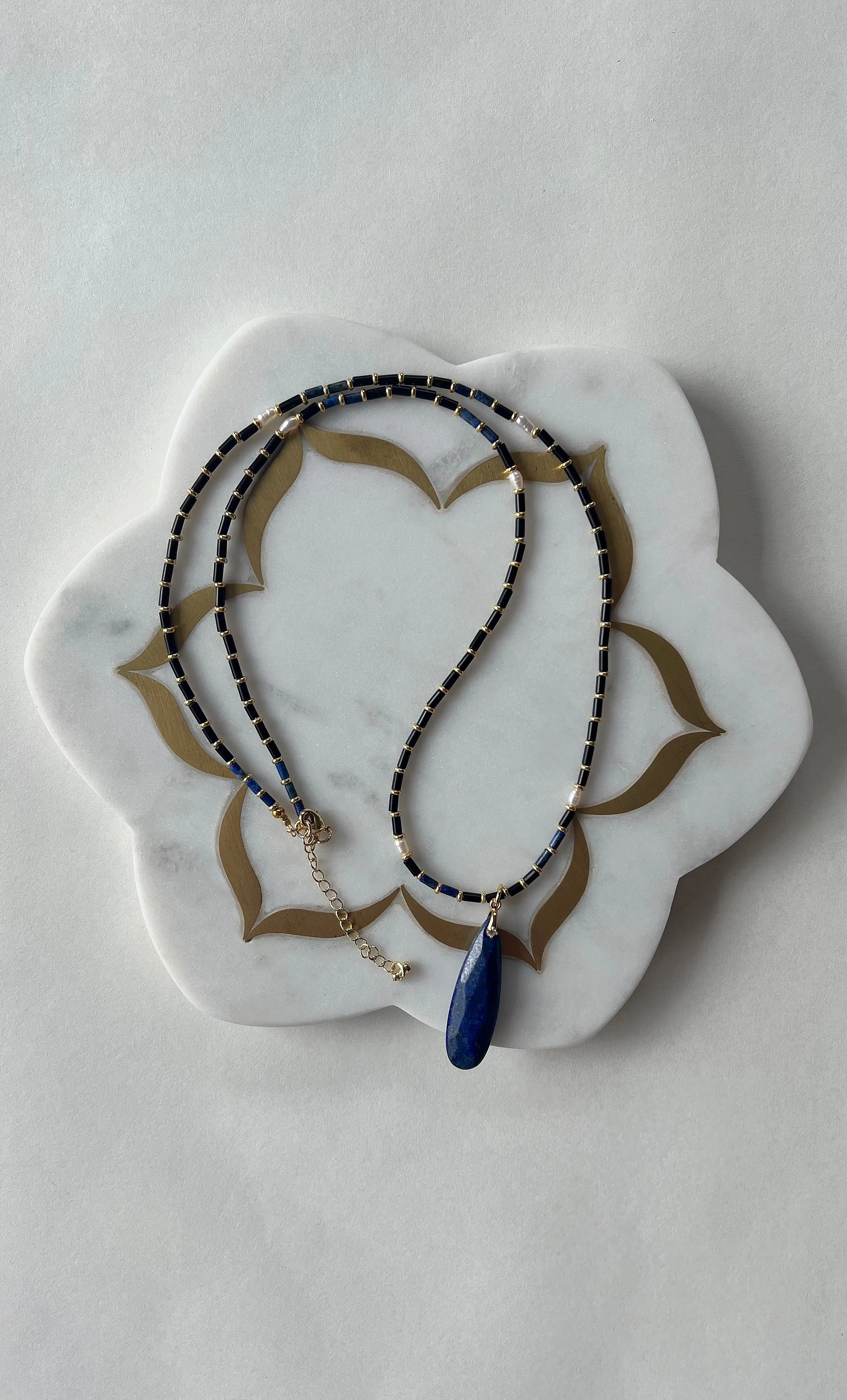 The Tunik Blue Moon Beaded Long Necklace