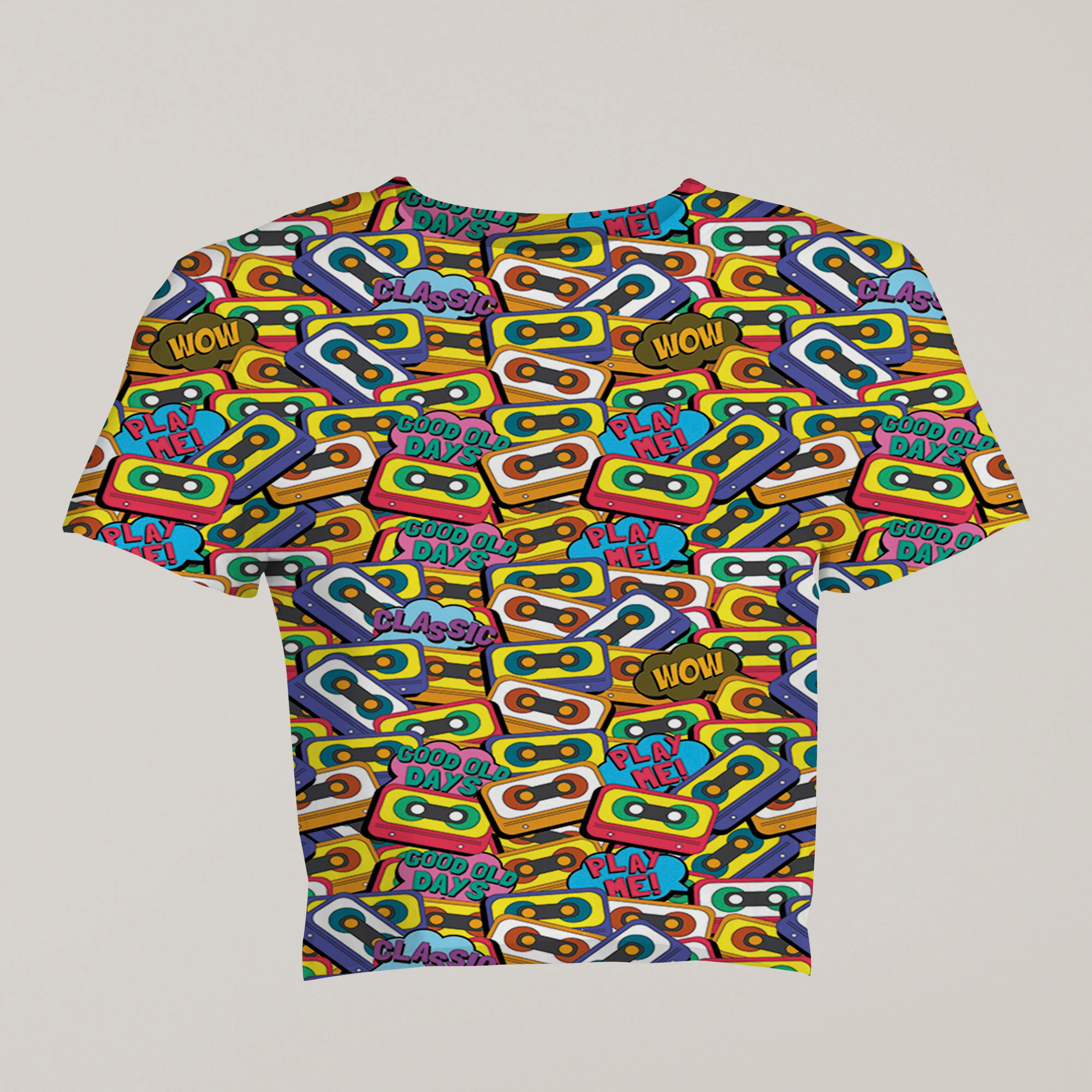 Throwback Vibes: Women's Retro Cassettes Pop Art Print Crop Top