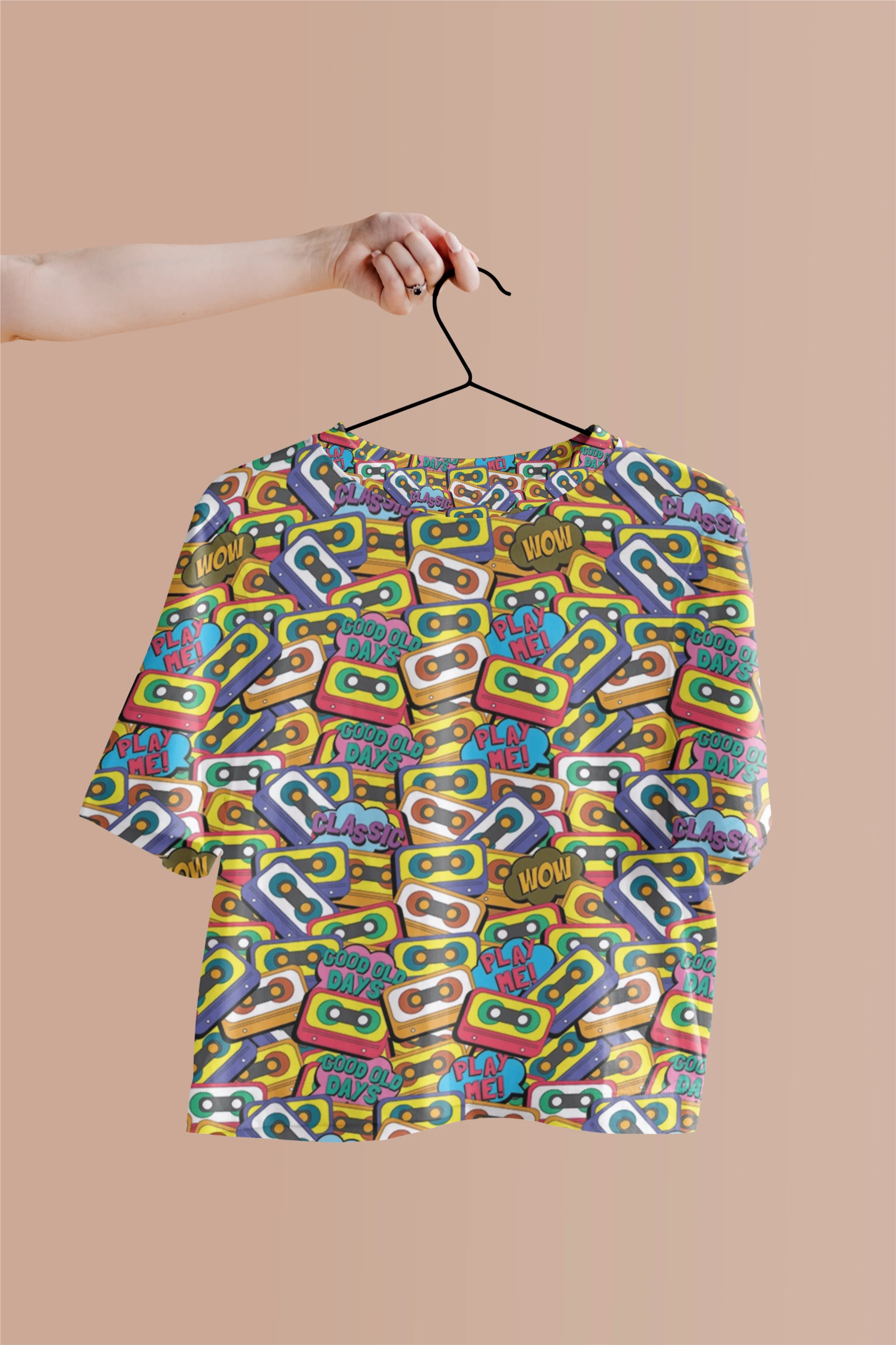 Throwback Vibes: Women's Retro Cassettes Pop Art Print Crop Top