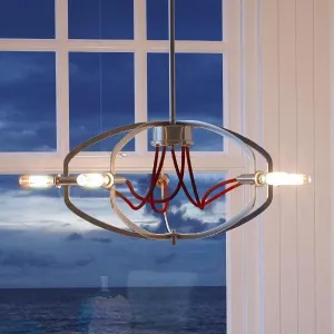 UHP2361 Luxe Industrial Chandelier, 9"H x 17-3/8"W, Brushed Nickel Finish, Le Mans Collection
