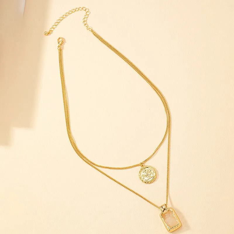 Urban Chic Layered Tag Pendant Necklace with Coin Detail