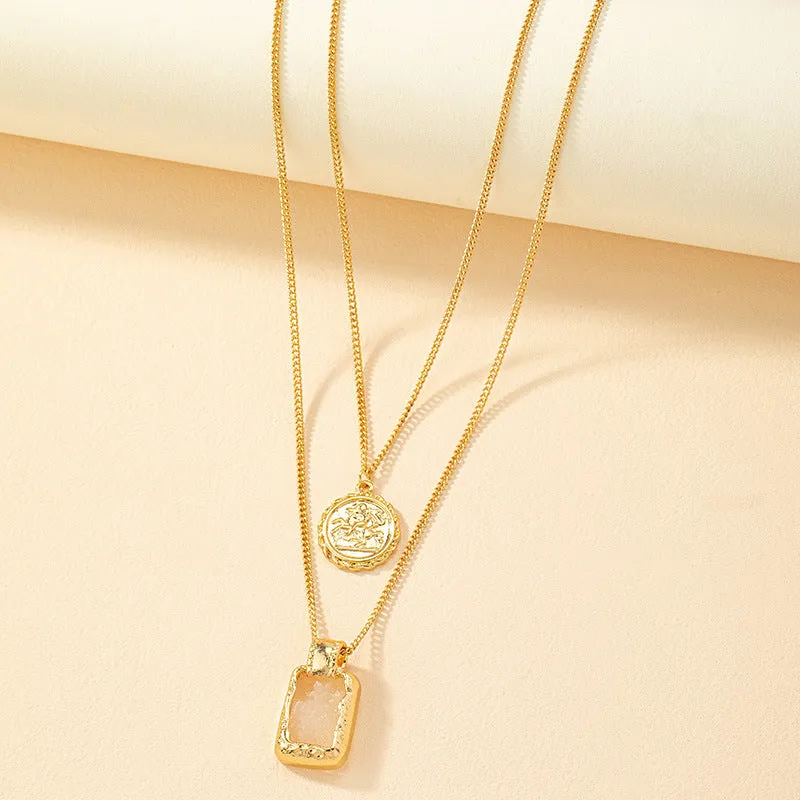 Urban Chic Layered Tag Pendant Necklace with Coin Detail