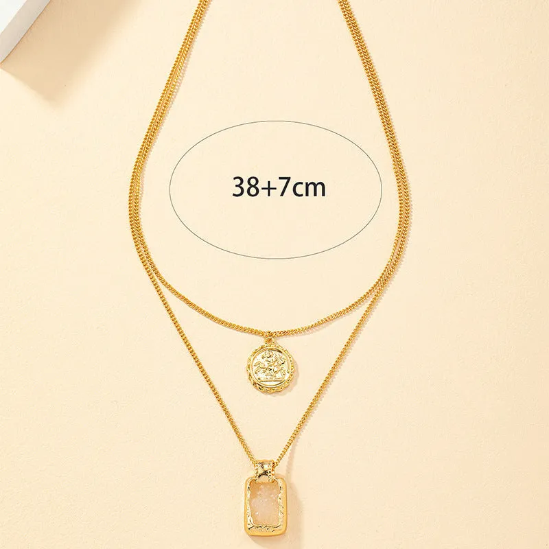 Urban Chic Layered Tag Pendant Necklace with Coin Detail