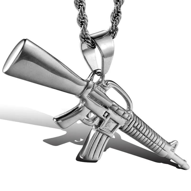 Urban Hip-Hop Titanium Steel Gun Pendant - Personalized Punk Jewelry for Men