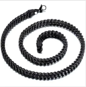 Urban Legend 6mm Black Stainless Steel Square Wheat Link Chain Necklace
