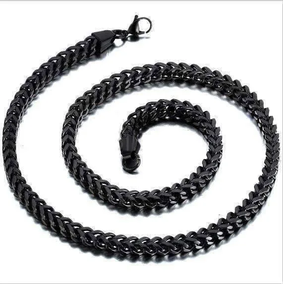 Urban Legend 6mm Black Stainless Steel Square Wheat Link Chain Necklace