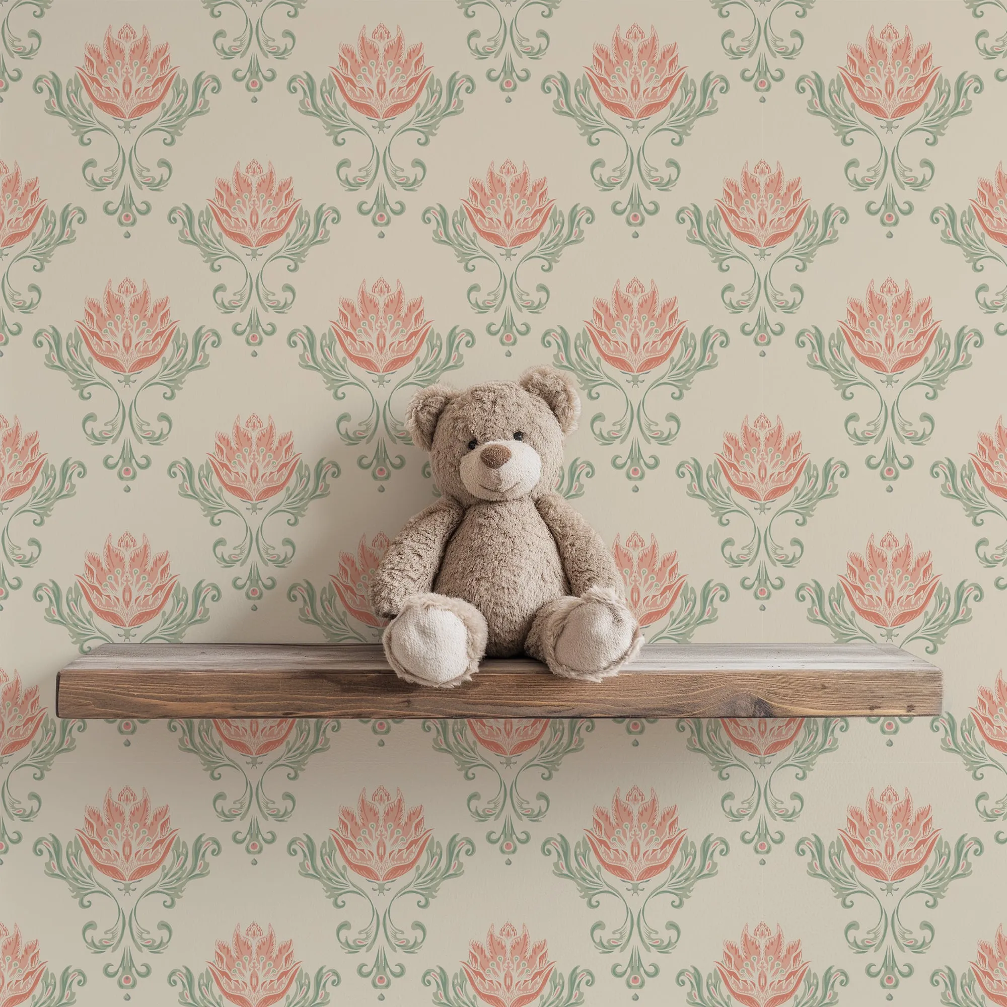 Vintage Floral Damask Wallpaper – Retro Art Nouveau Wallpaper