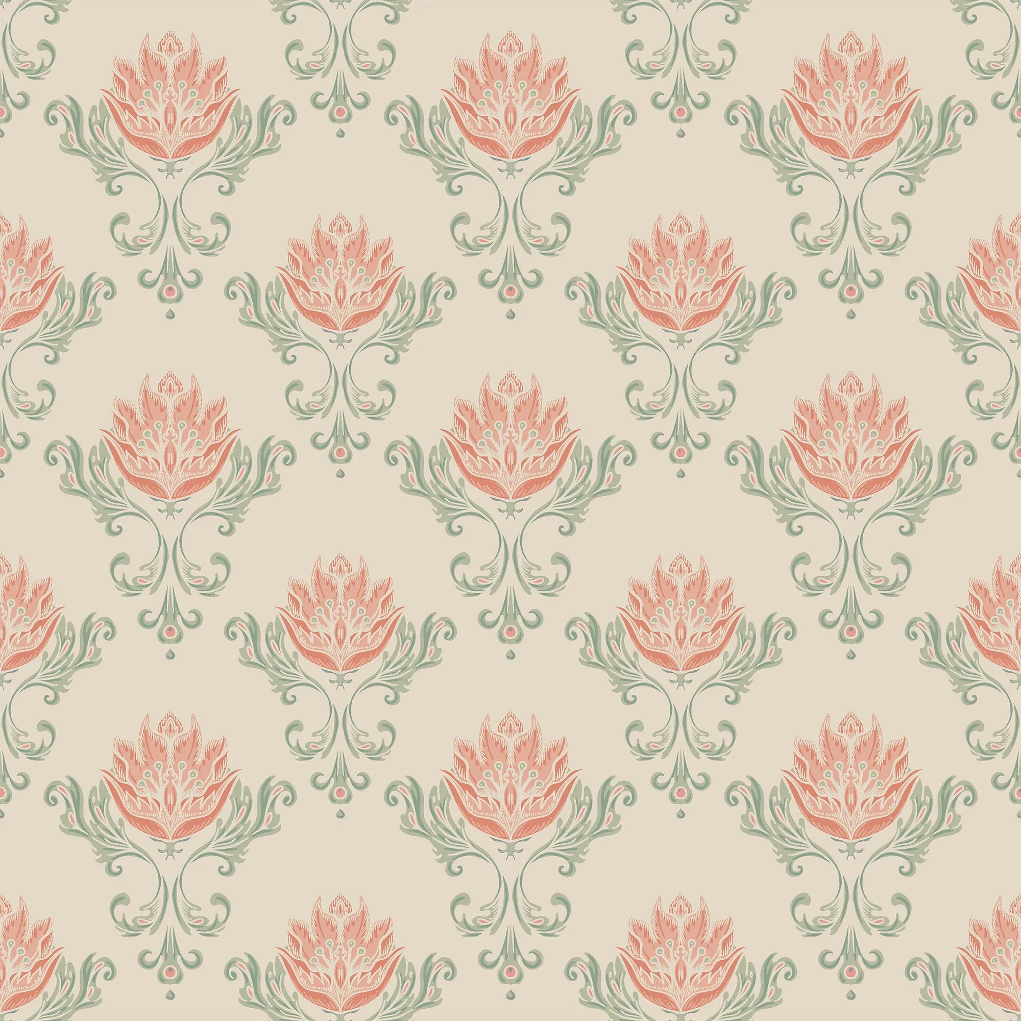 Vintage Floral Damask Wallpaper – Retro Art Nouveau Wallpaper