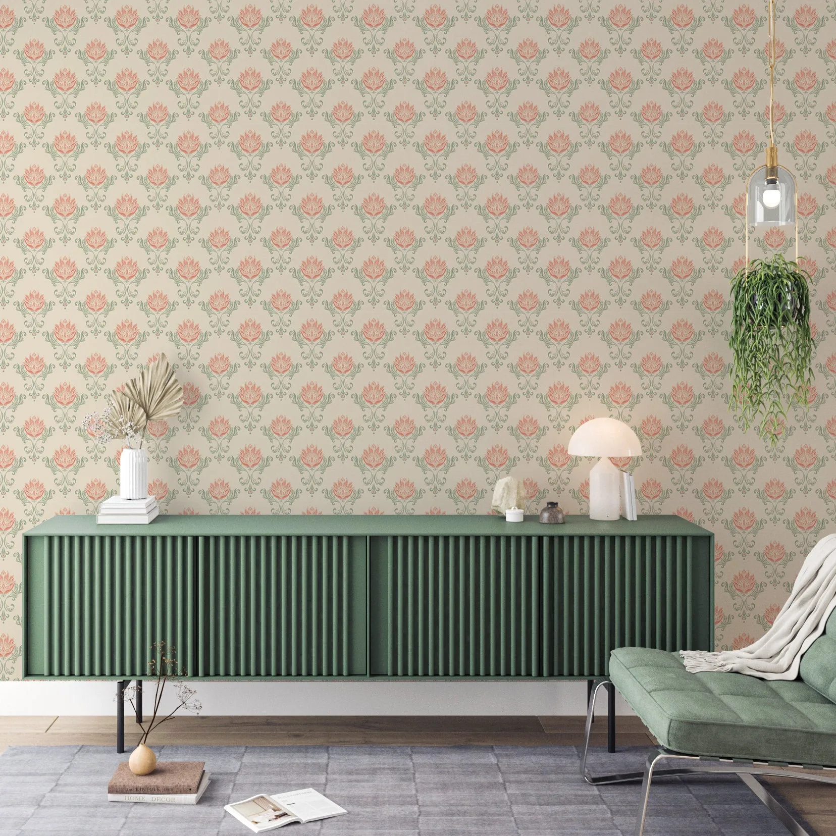 Vintage Floral Damask Wallpaper – Retro Art Nouveau Wallpaper