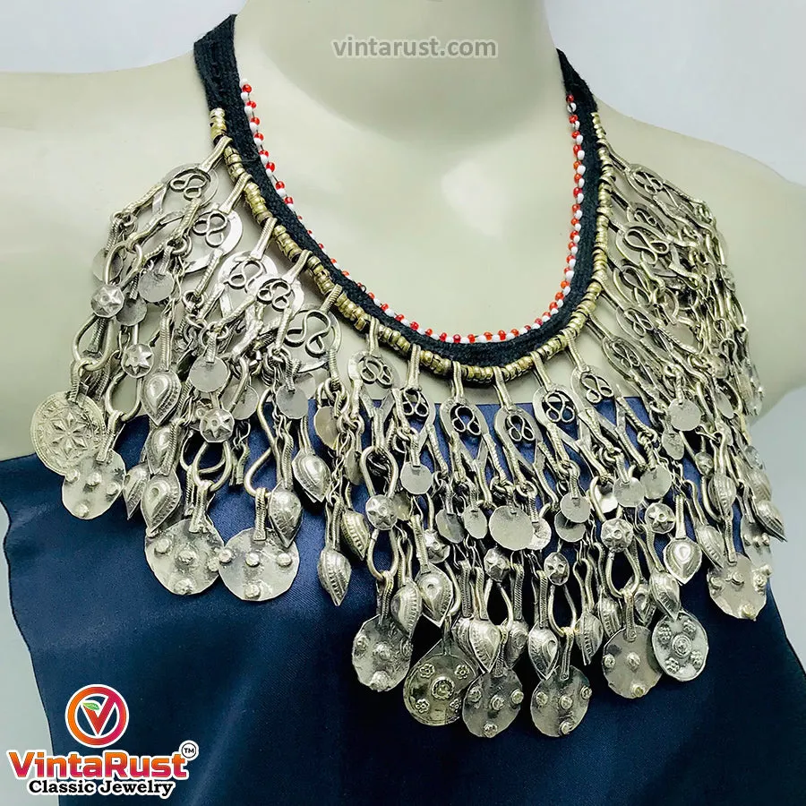Vintage Silver Long Charm Dangling Tassels Necklace