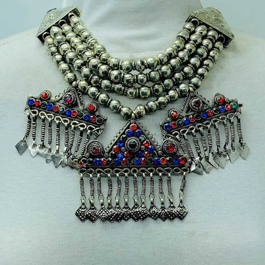 Vintage Silver Metallic Beaded Chain Necklace