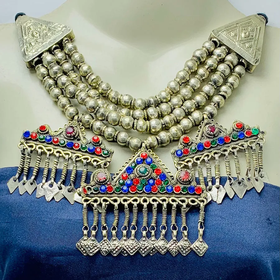 Vintage Silver Metallic Beaded Chain Necklace