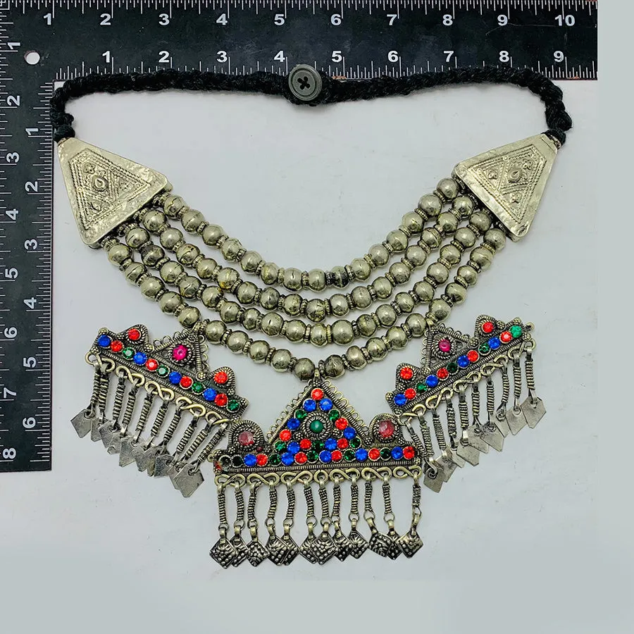 Vintage Silver Metallic Beaded Chain Necklace