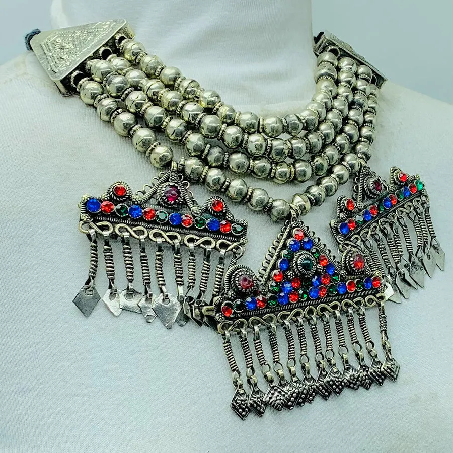Vintage Silver Metallic Beaded Chain Necklace