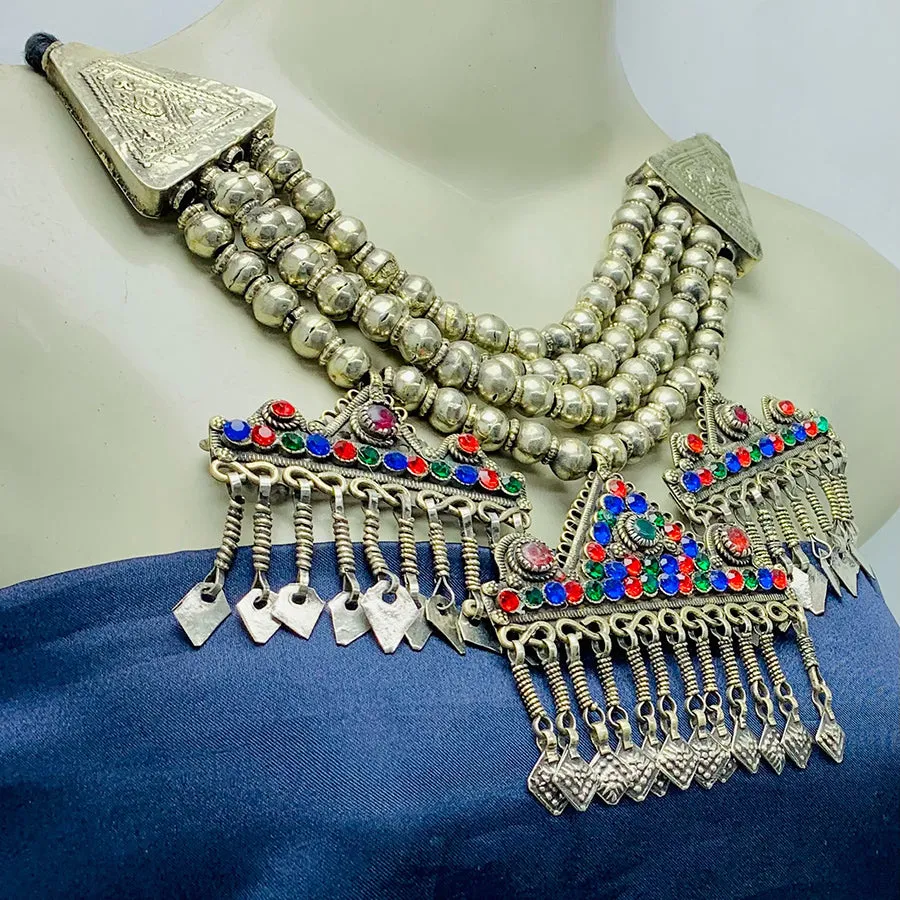 Vintage Silver Metallic Beaded Chain Necklace